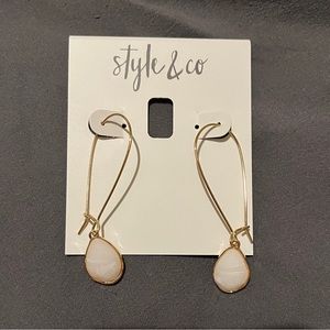 Style&Co Stone Linear Drop Earrings in White and Gold